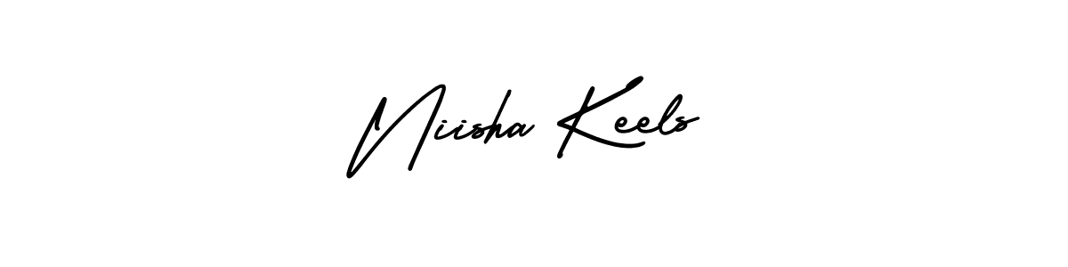 The best way (AmerikaSignatureDemo-Regular) to make a short signature is to pick only two or three words in your name. The name Niisha Keels include a total of six letters. For converting this name. Niisha Keels signature style 3 images and pictures png