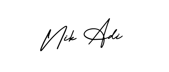 Nik Adi stylish signature style. Best Handwritten Sign (AmerikaSignatureDemo-Regular) for my name. Handwritten Signature Collection Ideas for my name Nik Adi. Nik Adi signature style 3 images and pictures png