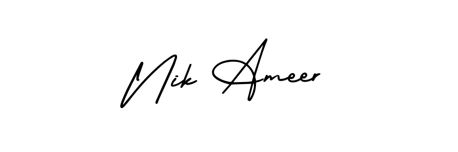 How to make Nik Ameer name signature. Use AmerikaSignatureDemo-Regular style for creating short signs online. This is the latest handwritten sign. Nik Ameer signature style 3 images and pictures png
