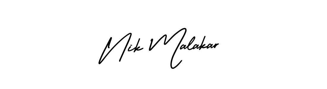 The best way (AmerikaSignatureDemo-Regular) to make a short signature is to pick only two or three words in your name. The name Nik Malakar include a total of six letters. For converting this name. Nik Malakar signature style 3 images and pictures png