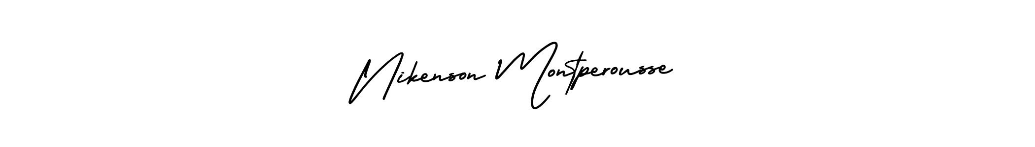 You should practise on your own different ways (AmerikaSignatureDemo-Regular) to write your name (Nikenson Montperousse) in signature. don't let someone else do it for you. Nikenson Montperousse signature style 3 images and pictures png
