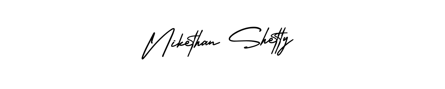 You should practise on your own different ways (AmerikaSignatureDemo-Regular) to write your name (Nikethan Shetty) in signature. don't let someone else do it for you. Nikethan Shetty signature style 3 images and pictures png