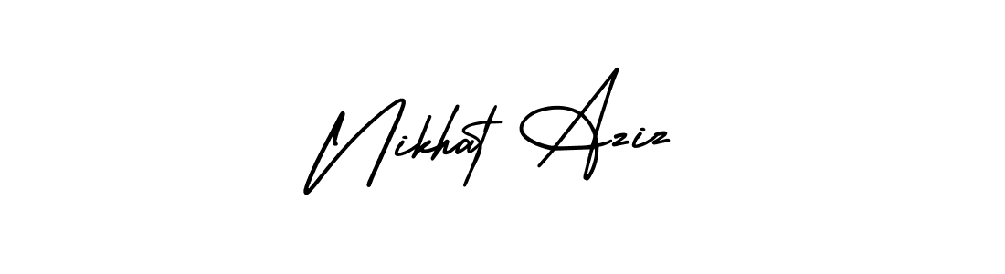 You should practise on your own different ways (AmerikaSignatureDemo-Regular) to write your name (Nikhat Aziz) in signature. don't let someone else do it for you. Nikhat Aziz signature style 3 images and pictures png