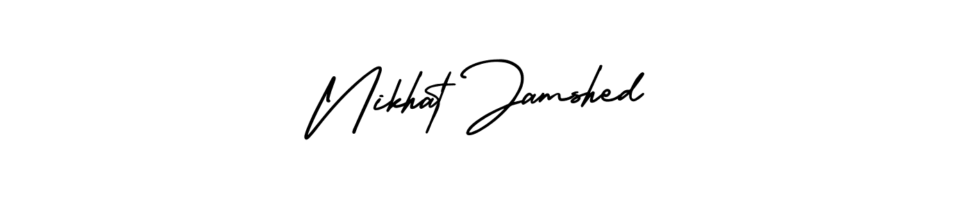 This is the best signature style for the Nikhat Jamshed name. Also you like these signature font (AmerikaSignatureDemo-Regular). Mix name signature. Nikhat Jamshed signature style 3 images and pictures png