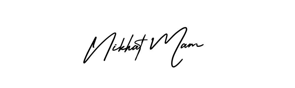 How to Draw Nikhat Mam signature style? AmerikaSignatureDemo-Regular is a latest design signature styles for name Nikhat Mam. Nikhat Mam signature style 3 images and pictures png