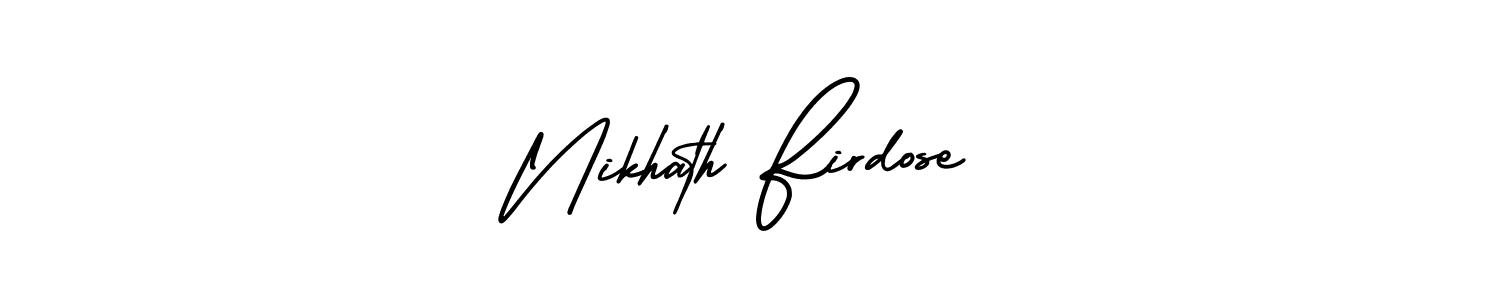 if you are searching for the best signature style for your name Nikhath Firdose. so please give up your signature search. here we have designed multiple signature styles  using AmerikaSignatureDemo-Regular. Nikhath Firdose signature style 3 images and pictures png