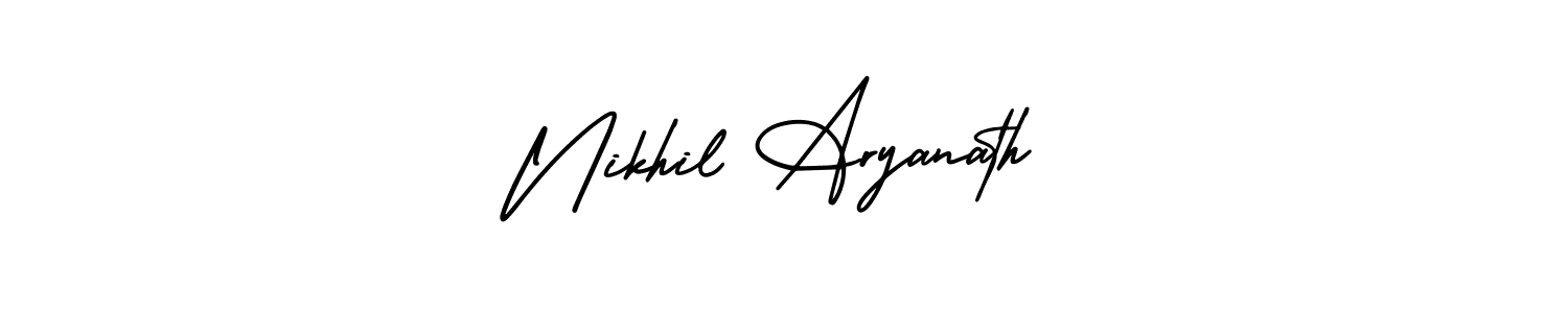 The best way (AmerikaSignatureDemo-Regular) to make a short signature is to pick only two or three words in your name. The name Nikhil Aryanath include a total of six letters. For converting this name. Nikhil Aryanath signature style 3 images and pictures png