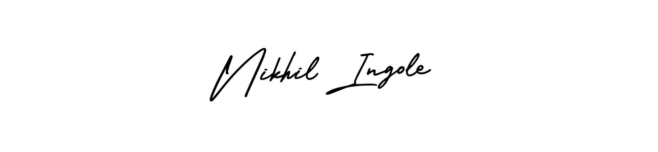 The best way (AmerikaSignatureDemo-Regular) to make a short signature is to pick only two or three words in your name. The name Nikhil Ingole include a total of six letters. For converting this name. Nikhil Ingole signature style 3 images and pictures png