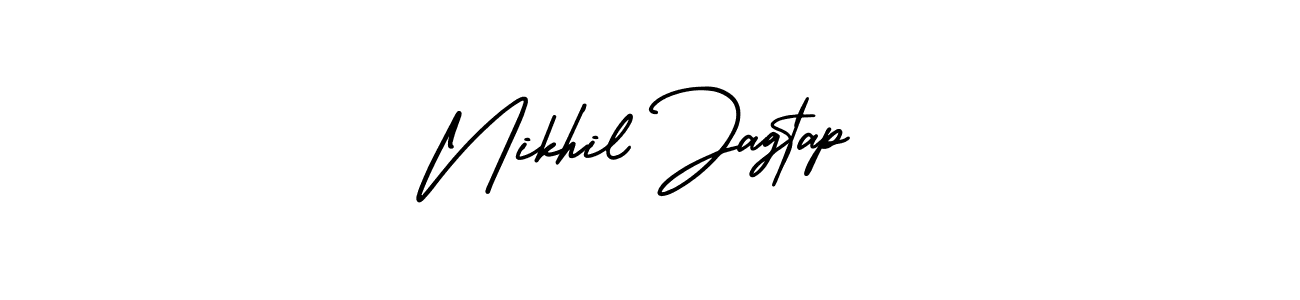 You should practise on your own different ways (AmerikaSignatureDemo-Regular) to write your name (Nikhil Jagtap) in signature. don't let someone else do it for you. Nikhil Jagtap signature style 3 images and pictures png