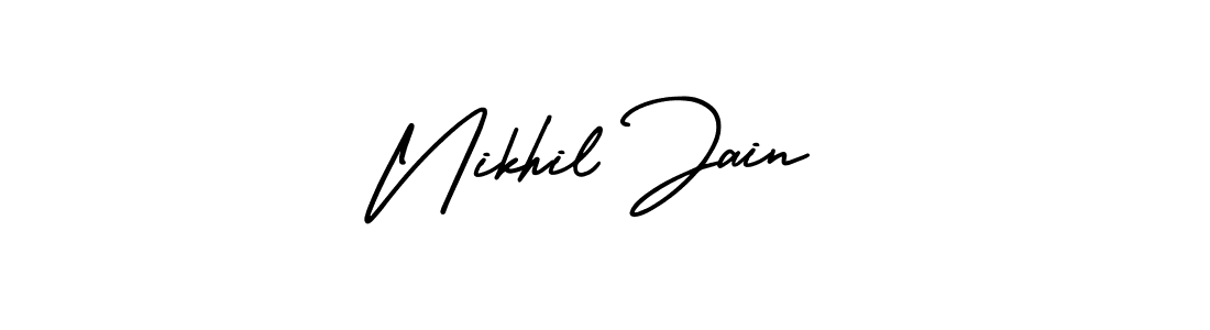 You should practise on your own different ways (AmerikaSignatureDemo-Regular) to write your name (Nikhil Jain) in signature. don't let someone else do it for you. Nikhil Jain signature style 3 images and pictures png