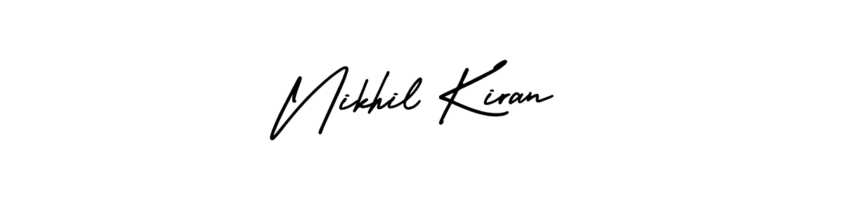 You should practise on your own different ways (AmerikaSignatureDemo-Regular) to write your name (Nikhil Kiran) in signature. don't let someone else do it for you. Nikhil Kiran signature style 3 images and pictures png