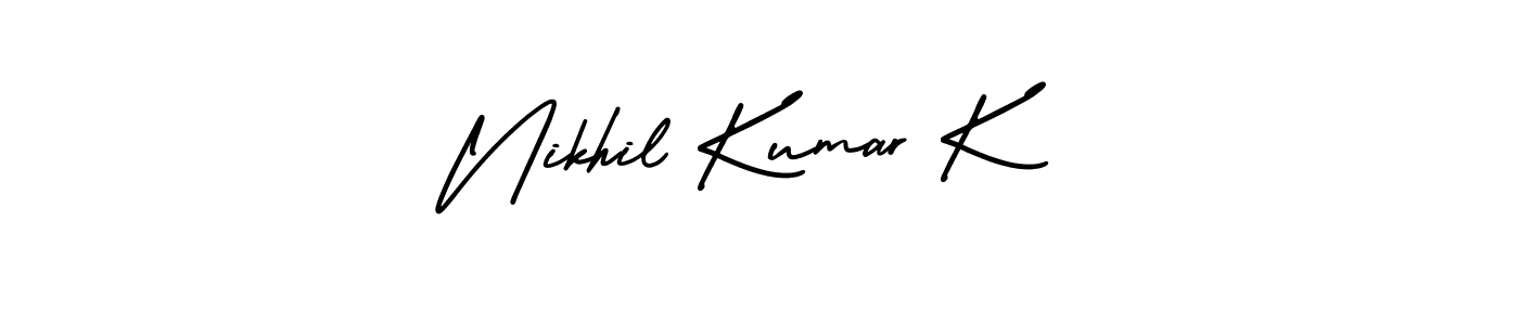 Use a signature maker to create a handwritten signature online. With this signature software, you can design (AmerikaSignatureDemo-Regular) your own signature for name Nikhil Kumar K. Nikhil Kumar K signature style 3 images and pictures png