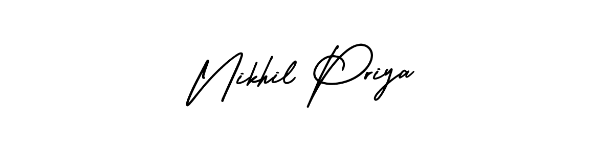 This is the best signature style for the Nikhil Priya name. Also you like these signature font (AmerikaSignatureDemo-Regular). Mix name signature. Nikhil Priya signature style 3 images and pictures png