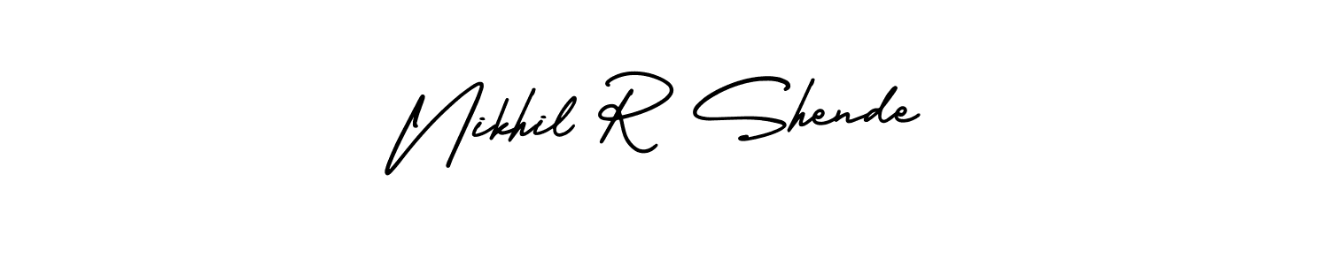 This is the best signature style for the Nikhil R Shende name. Also you like these signature font (AmerikaSignatureDemo-Regular). Mix name signature. Nikhil R Shende signature style 3 images and pictures png