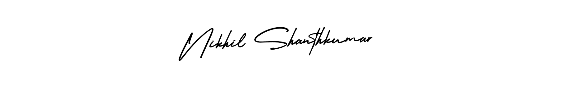 This is the best signature style for the Nikhil Shanthkumar name. Also you like these signature font (AmerikaSignatureDemo-Regular). Mix name signature. Nikhil Shanthkumar signature style 3 images and pictures png
