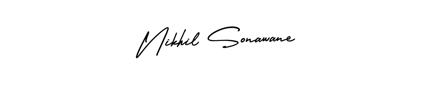 This is the best signature style for the Nikhil Sonawane name. Also you like these signature font (AmerikaSignatureDemo-Regular). Mix name signature. Nikhil Sonawane signature style 3 images and pictures png