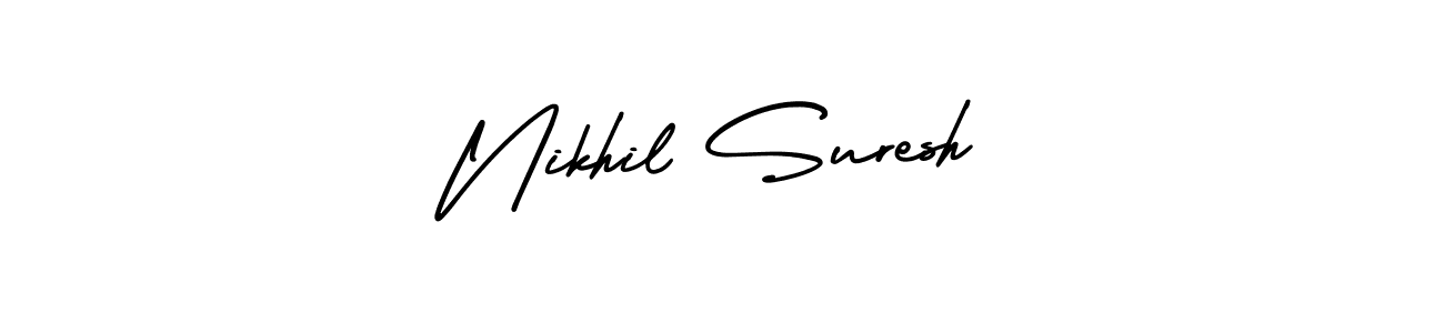 You should practise on your own different ways (AmerikaSignatureDemo-Regular) to write your name (Nikhil Suresh) in signature. don't let someone else do it for you. Nikhil Suresh signature style 3 images and pictures png