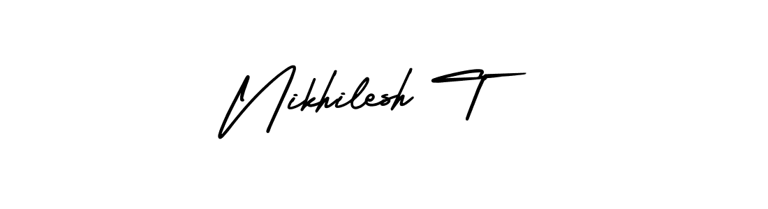 The best way (AmerikaSignatureDemo-Regular) to make a short signature is to pick only two or three words in your name. The name Nikhilesh T include a total of six letters. For converting this name. Nikhilesh T signature style 3 images and pictures png