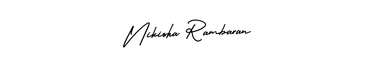 You should practise on your own different ways (AmerikaSignatureDemo-Regular) to write your name (Nikisha Rambaran) in signature. don't let someone else do it for you. Nikisha Rambaran signature style 3 images and pictures png