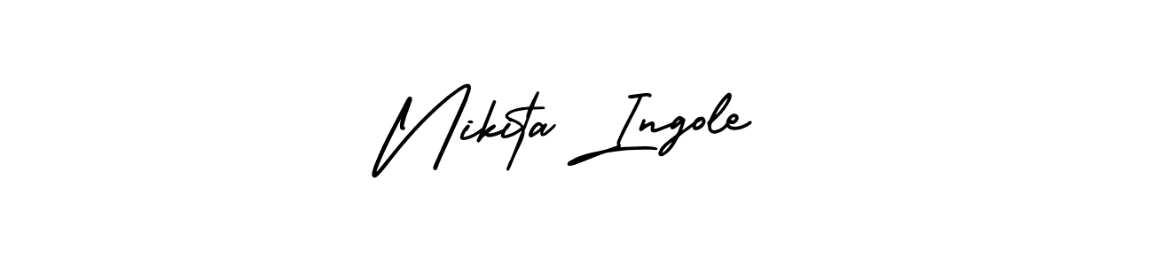 You should practise on your own different ways (AmerikaSignatureDemo-Regular) to write your name (Nikita Ingole) in signature. don't let someone else do it for you. Nikita Ingole signature style 3 images and pictures png