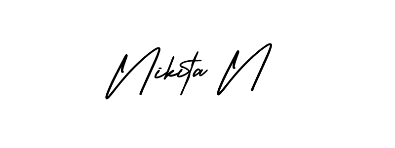 You should practise on your own different ways (AmerikaSignatureDemo-Regular) to write your name (Nikita N) in signature. don't let someone else do it for you. Nikita N signature style 3 images and pictures png