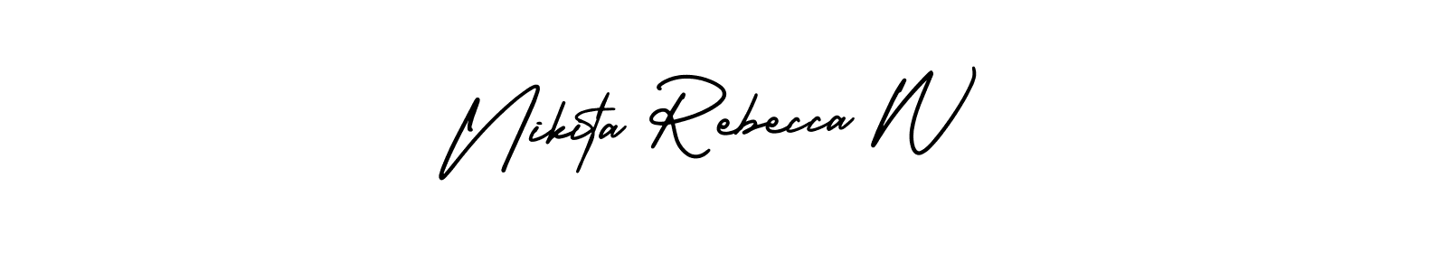 Make a short Nikita Rebecca W signature style. Manage your documents anywhere anytime using AmerikaSignatureDemo-Regular. Create and add eSignatures, submit forms, share and send files easily. Nikita Rebecca W signature style 3 images and pictures png