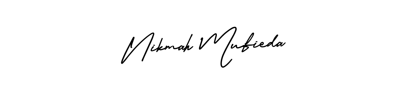 This is the best signature style for the Nikmah Mufieda name. Also you like these signature font (AmerikaSignatureDemo-Regular). Mix name signature. Nikmah Mufieda signature style 3 images and pictures png