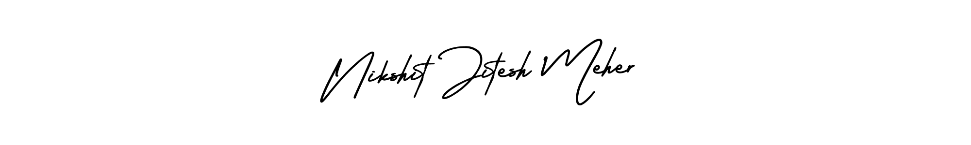 This is the best signature style for the Nikshit Jitesh Meher name. Also you like these signature font (AmerikaSignatureDemo-Regular). Mix name signature. Nikshit Jitesh Meher signature style 3 images and pictures png