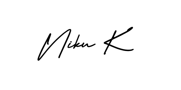 Design your own signature with our free online signature maker. With this signature software, you can create a handwritten (AmerikaSignatureDemo-Regular) signature for name Niku K. Niku K signature style 3 images and pictures png