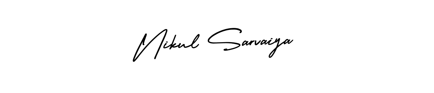 This is the best signature style for the Nikul Sarvaiya name. Also you like these signature font (AmerikaSignatureDemo-Regular). Mix name signature. Nikul Sarvaiya signature style 3 images and pictures png