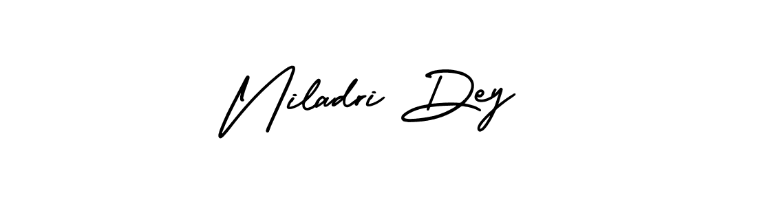 You should practise on your own different ways (AmerikaSignatureDemo-Regular) to write your name (Niladri Dey) in signature. don't let someone else do it for you. Niladri Dey signature style 3 images and pictures png