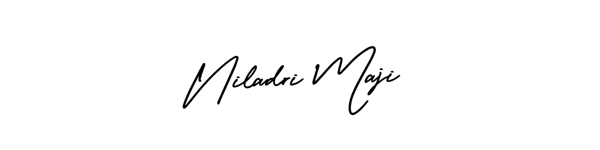 You should practise on your own different ways (AmerikaSignatureDemo-Regular) to write your name (Niladri Maji) in signature. don't let someone else do it for you. Niladri Maji signature style 3 images and pictures png