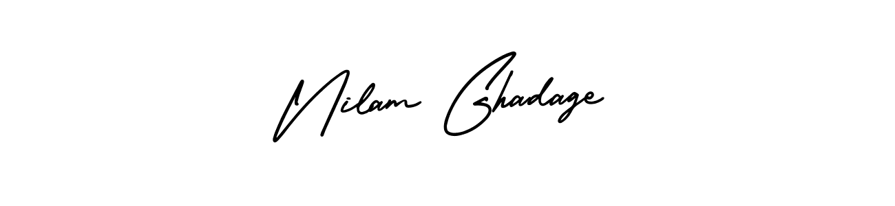 You should practise on your own different ways (AmerikaSignatureDemo-Regular) to write your name (Nilam Ghadage) in signature. don't let someone else do it for you. Nilam Ghadage signature style 3 images and pictures png