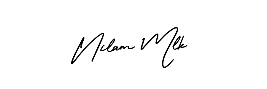 AmerikaSignatureDemo-Regular is a professional signature style that is perfect for those who want to add a touch of class to their signature. It is also a great choice for those who want to make their signature more unique. Get Nilam Mlk name to fancy signature for free. Nilam Mlk signature style 3 images and pictures png