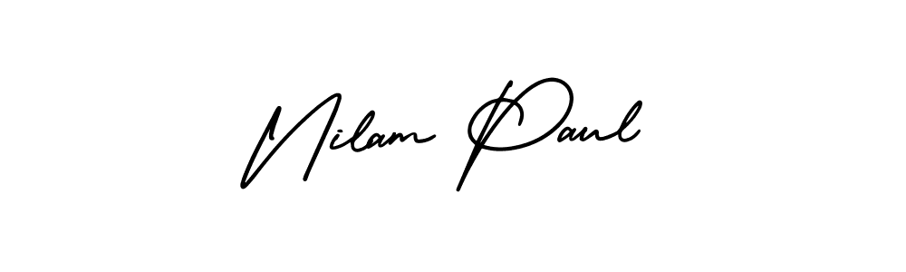 You should practise on your own different ways (AmerikaSignatureDemo-Regular) to write your name (Nilam Paul) in signature. don't let someone else do it for you. Nilam Paul signature style 3 images and pictures png