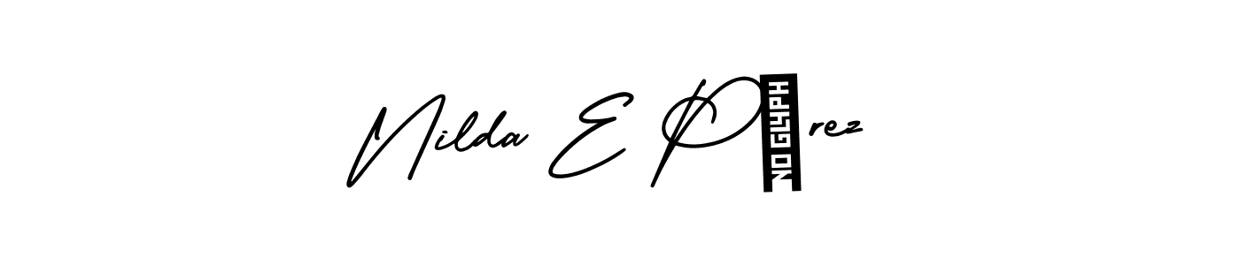 AmerikaSignatureDemo-Regular is a professional signature style that is perfect for those who want to add a touch of class to their signature. It is also a great choice for those who want to make their signature more unique. Get Nilda E Pérez name to fancy signature for free. Nilda E Pérez signature style 3 images and pictures png