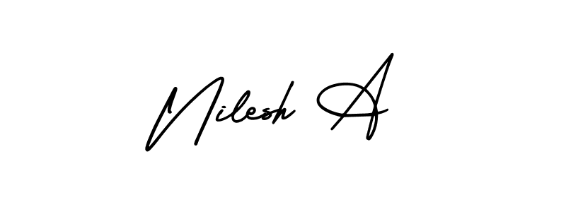 This is the best signature style for the Nilesh A name. Also you like these signature font (AmerikaSignatureDemo-Regular). Mix name signature. Nilesh A signature style 3 images and pictures png