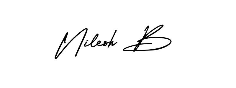 AmerikaSignatureDemo-Regular is a professional signature style that is perfect for those who want to add a touch of class to their signature. It is also a great choice for those who want to make their signature more unique. Get Nilesh B name to fancy signature for free. Nilesh B signature style 3 images and pictures png