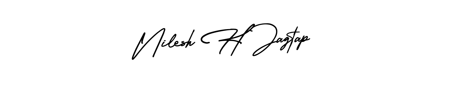 This is the best signature style for the Nilesh H Jagtap name. Also you like these signature font (AmerikaSignatureDemo-Regular). Mix name signature. Nilesh H Jagtap signature style 3 images and pictures png