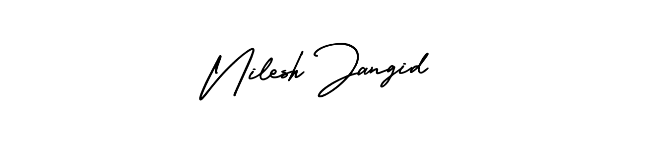 The best way (AmerikaSignatureDemo-Regular) to make a short signature is to pick only two or three words in your name. The name Nilesh Jangid include a total of six letters. For converting this name. Nilesh Jangid signature style 3 images and pictures png