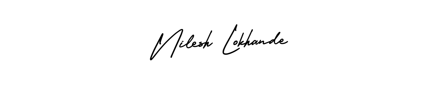 The best way (AmerikaSignatureDemo-Regular) to make a short signature is to pick only two or three words in your name. The name Nilesh Lokhande include a total of six letters. For converting this name. Nilesh Lokhande signature style 3 images and pictures png