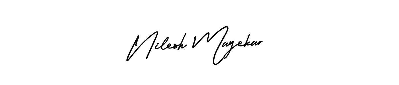 The best way (AmerikaSignatureDemo-Regular) to make a short signature is to pick only two or three words in your name. The name Nilesh Mayekar include a total of six letters. For converting this name. Nilesh Mayekar signature style 3 images and pictures png