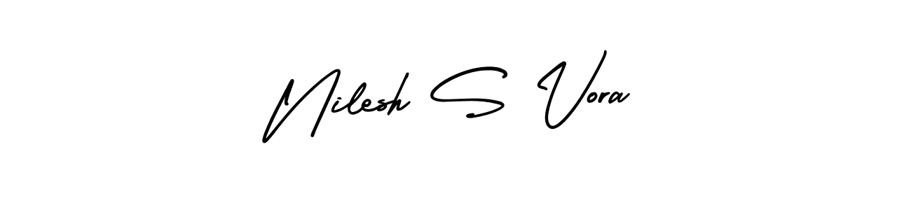This is the best signature style for the Nilesh S Vora name. Also you like these signature font (AmerikaSignatureDemo-Regular). Mix name signature. Nilesh S Vora signature style 3 images and pictures png