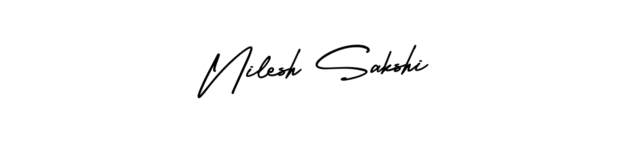 The best way (AmerikaSignatureDemo-Regular) to make a short signature is to pick only two or three words in your name. The name Nilesh Sakshi include a total of six letters. For converting this name. Nilesh Sakshi signature style 3 images and pictures png