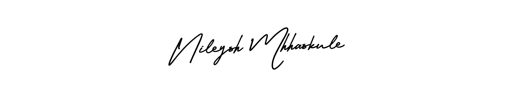 This is the best signature style for the Nileysh Mhhaskule name. Also you like these signature font (AmerikaSignatureDemo-Regular). Mix name signature. Nileysh Mhhaskule signature style 3 images and pictures png