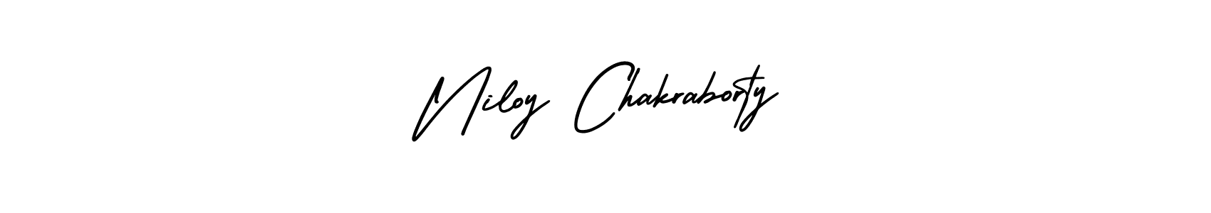 You should practise on your own different ways (AmerikaSignatureDemo-Regular) to write your name (Niloy Chakraborty) in signature. don't let someone else do it for you. Niloy Chakraborty signature style 3 images and pictures png