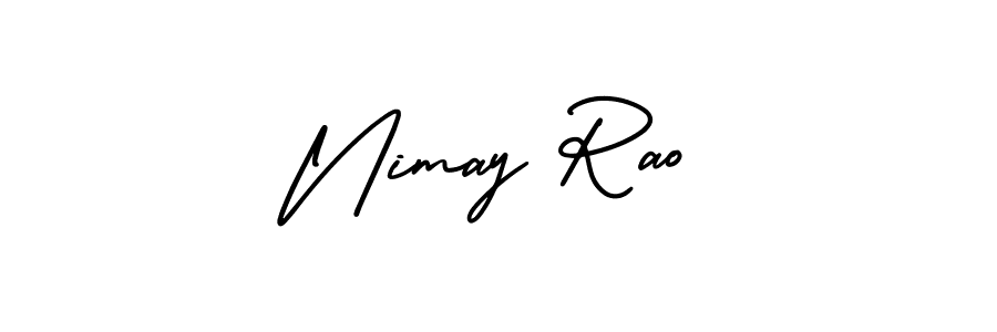 You should practise on your own different ways (AmerikaSignatureDemo-Regular) to write your name (Nimay Rao) in signature. don't let someone else do it for you. Nimay Rao signature style 3 images and pictures png