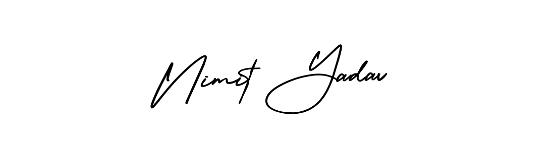 You should practise on your own different ways (AmerikaSignatureDemo-Regular) to write your name (Nimit Yadav) in signature. don't let someone else do it for you. Nimit Yadav signature style 3 images and pictures png