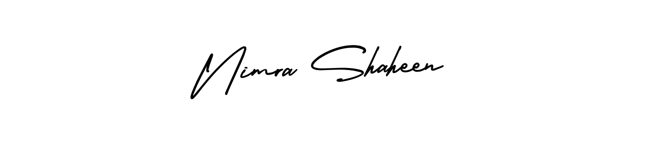 You should practise on your own different ways (AmerikaSignatureDemo-Regular) to write your name (Nimra Shaheen) in signature. don't let someone else do it for you. Nimra Shaheen signature style 3 images and pictures png