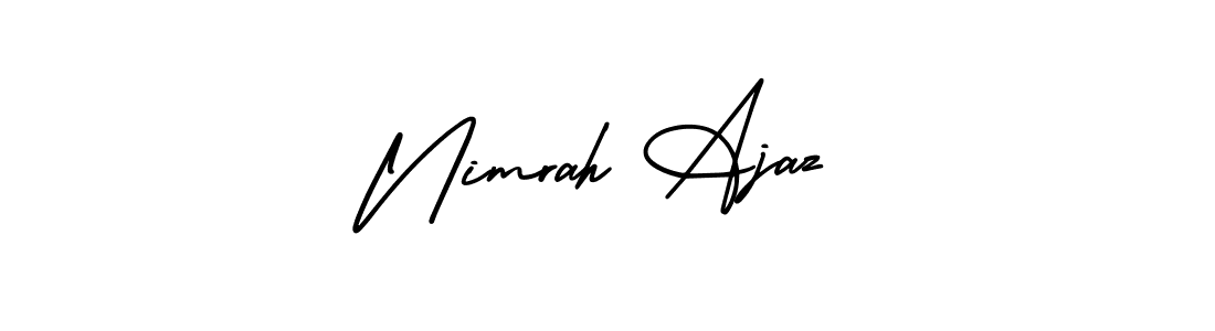 You should practise on your own different ways (AmerikaSignatureDemo-Regular) to write your name (Nimrah Ajaz) in signature. don't let someone else do it for you. Nimrah Ajaz signature style 3 images and pictures png